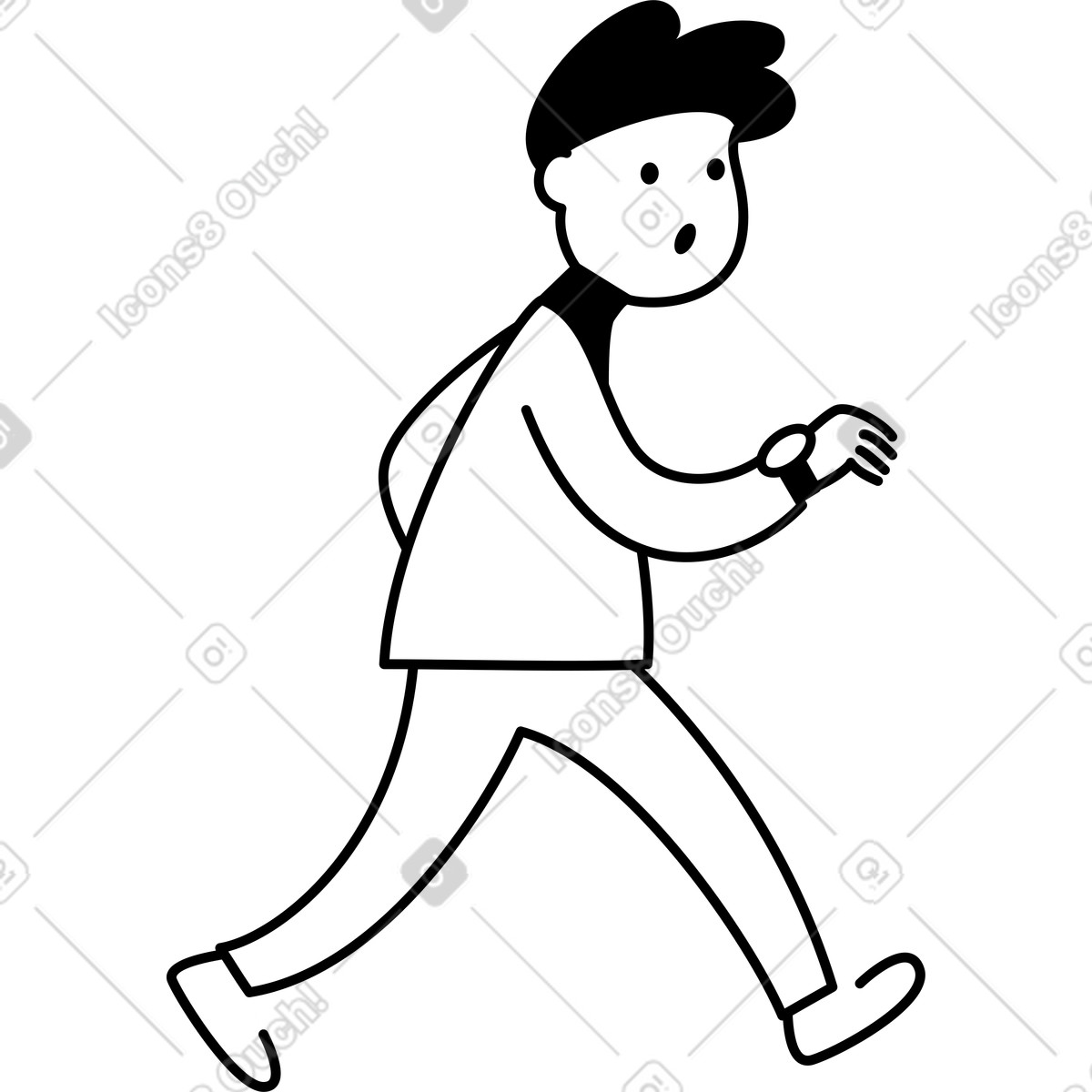 下载 Notion Line Art 风格的 Person with wrist watch walking hurriedly 插画，支持 PNG、SVG 格式