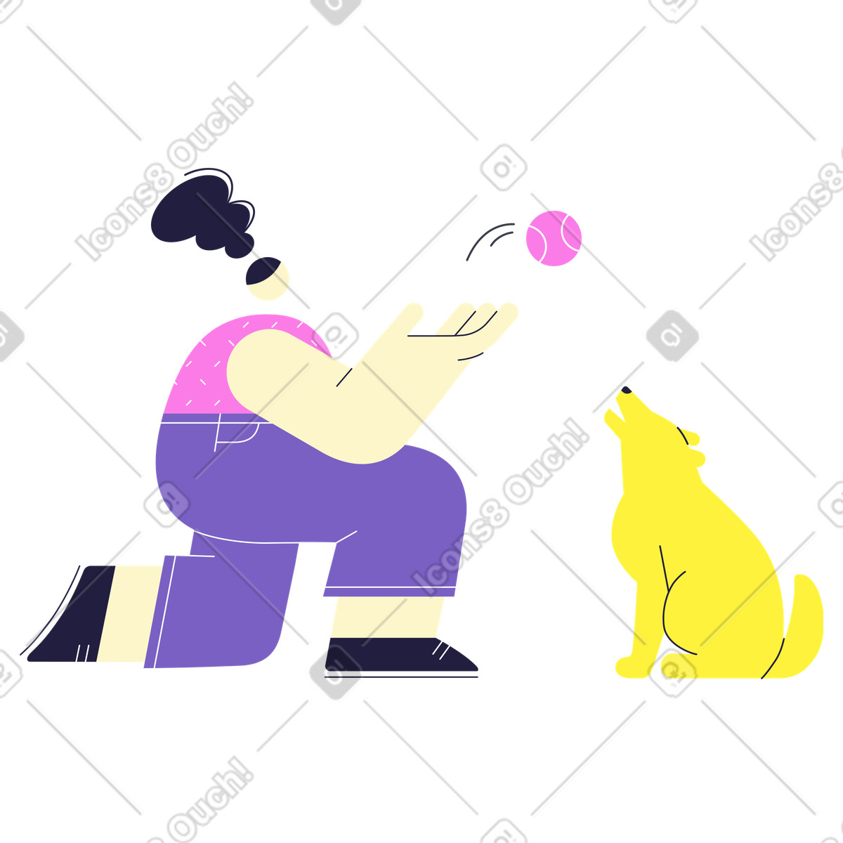 Mädchen wirft einem hund einen ball zu-Illustration im Mellow-Stil als Download in PNG, SVG