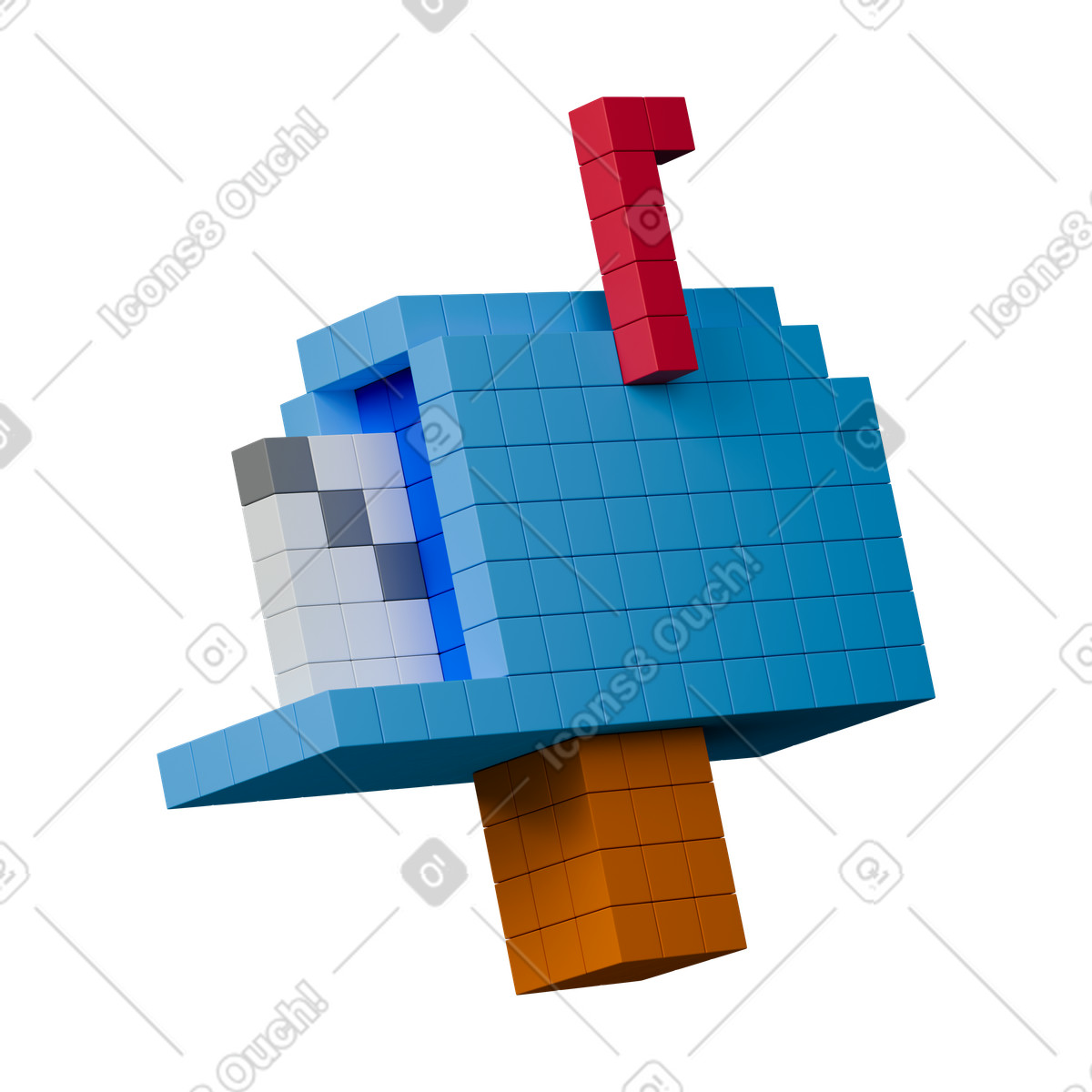 Illustration Mailbox pixel art blue postbox with red flag and letter dans le style 3D Stickle à télécharger aux formats PNG, SVG