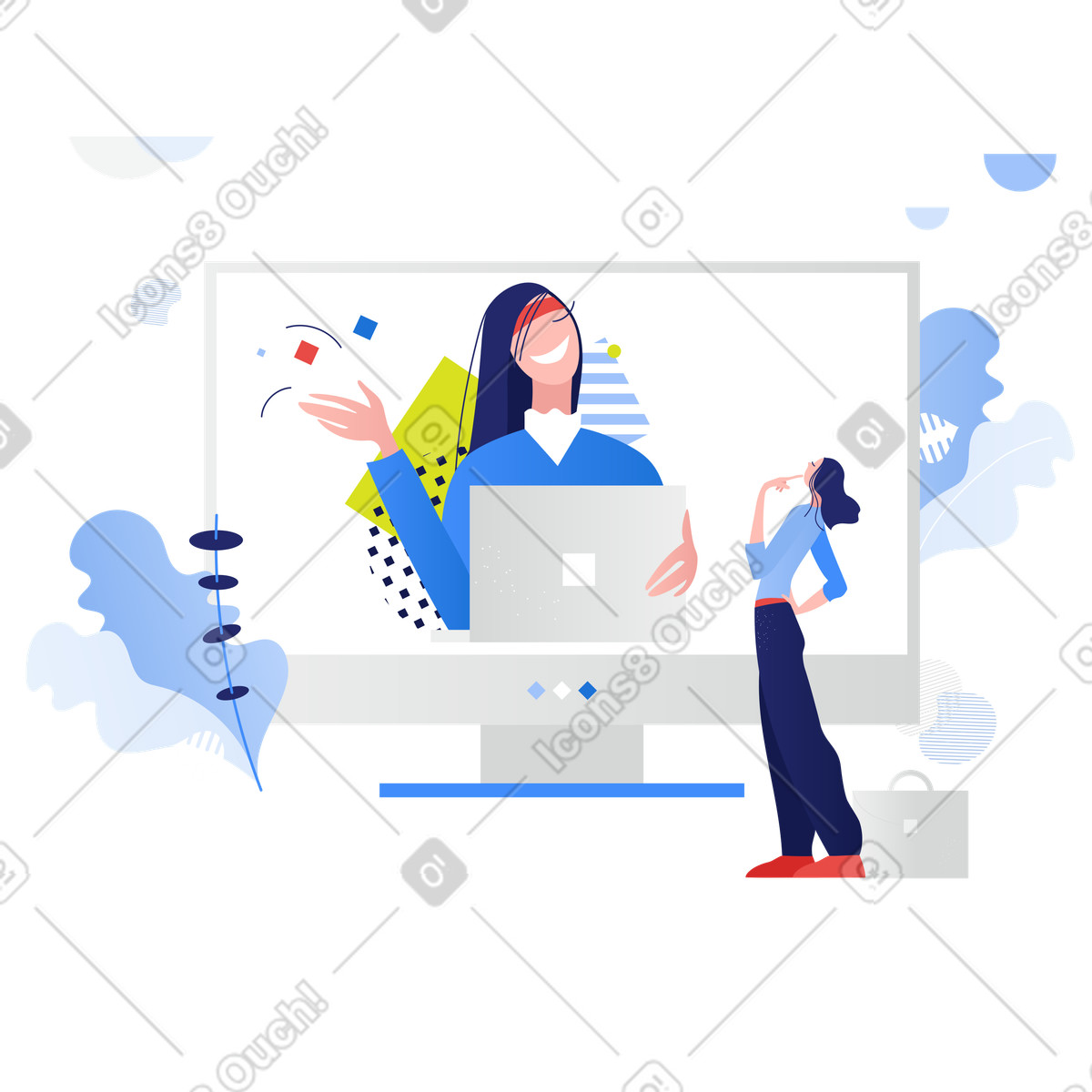 Donna che esamina un'offerta di lavoro online illustrazione in stile Clip scarica in PNG, SVG