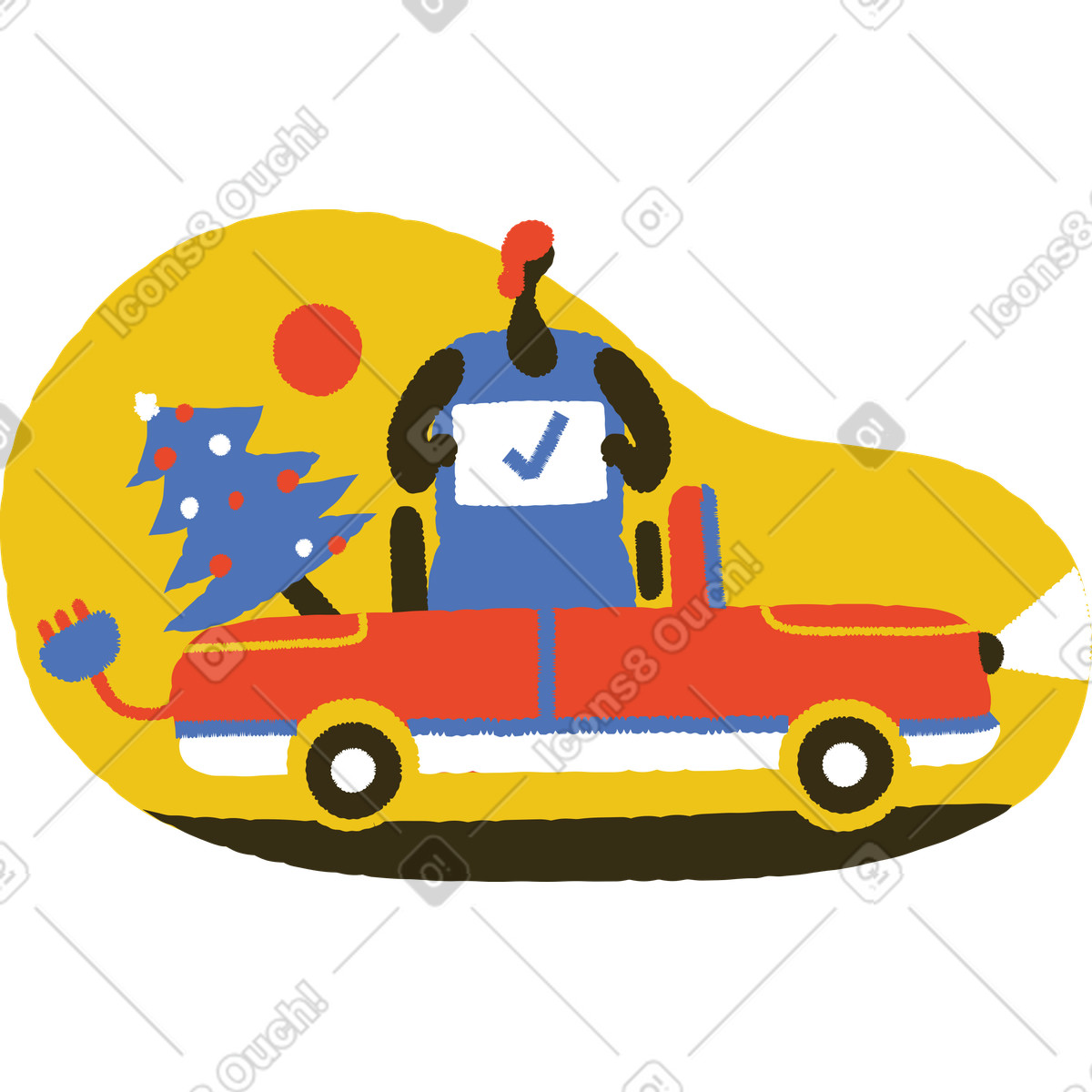 Person with check mark sign in self driving car illustration Bermuda style download PNG, SVG