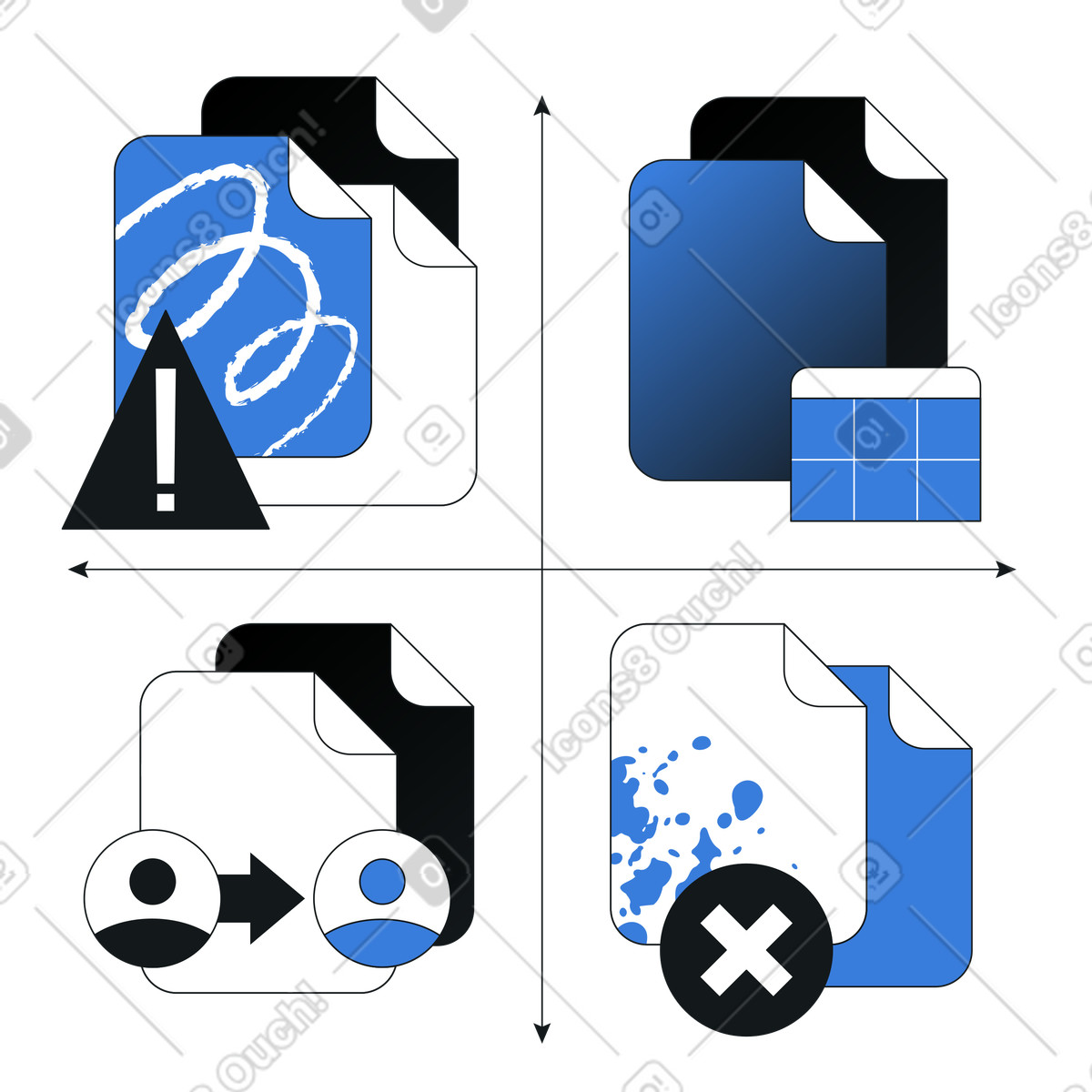 Feature prioritization matrix charts, Productivity and process optimization illustration in Midnight style download in PNG, SVG