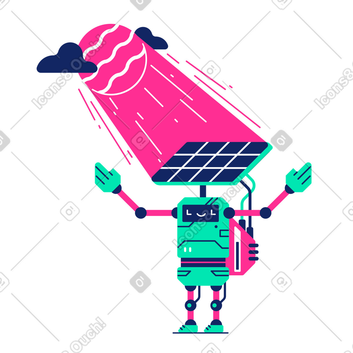 Illustration Panneau solaire accueillant les rayons du soleil dans le style Cyborg à télécharger aux formats PNG, SVG