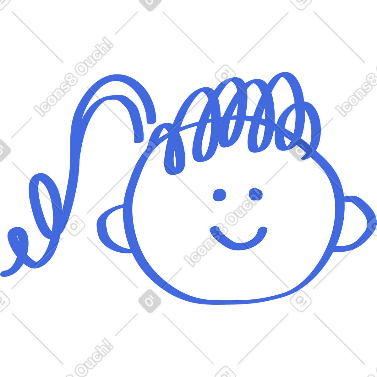 Face doodle with ponytail hair and smiling expression-Illustration im Ballpoint Pen-Stil als Download in PNG, SVG