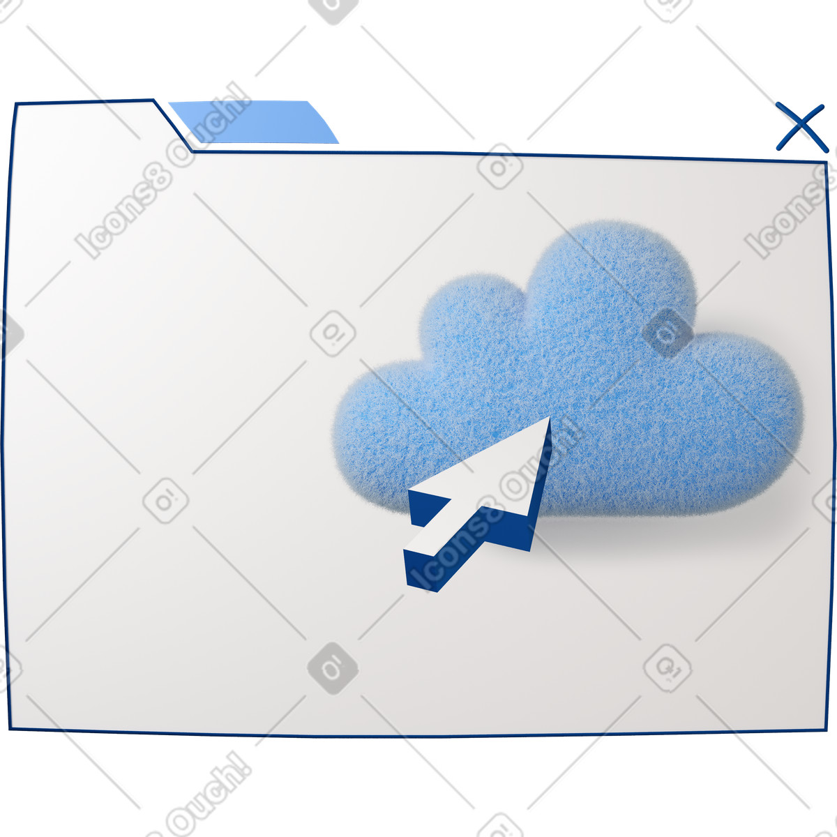 Webseite mit cloud-software-Illustration im 3D Buddy-Stil als Download in PNG, SVG