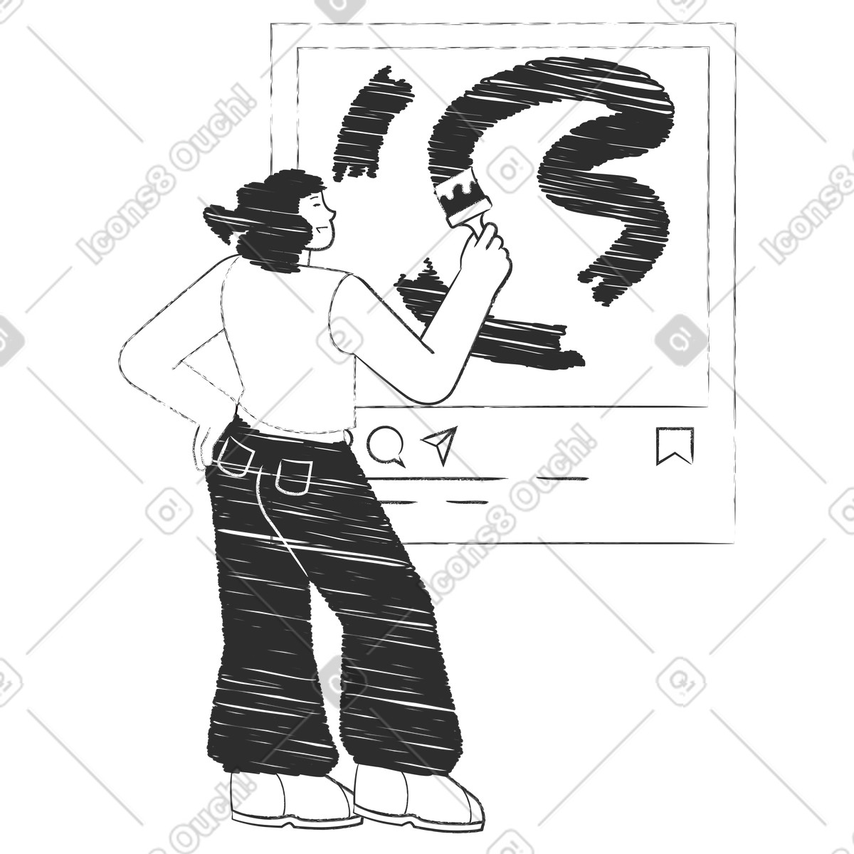Artist sharing artwork online, visual storytelling for creators illustrazione in stile Graphite scarica in PNG, SVG