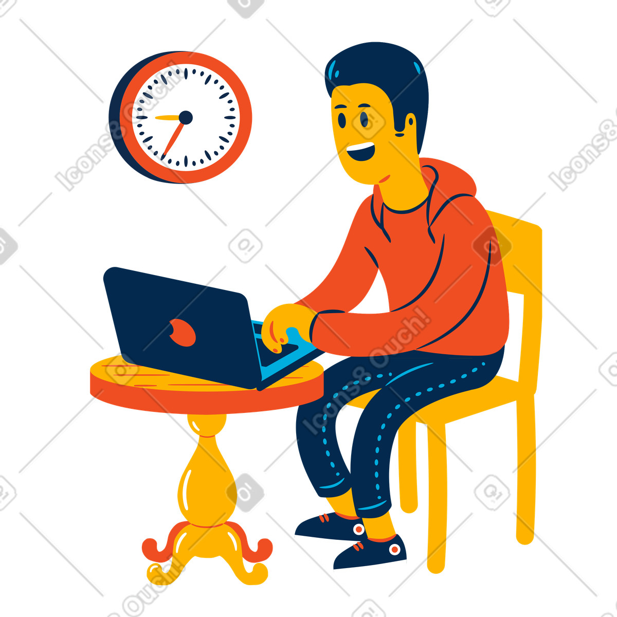 Mann arbeitet an einem laptop-Illustration im Flame-Stil als Download in PNG, SVG