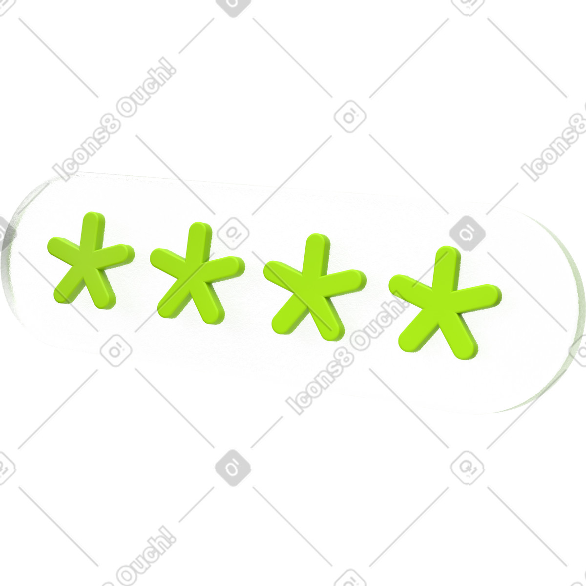 Illustration Champ de saisie mot passe, masque texte caché, transparent avec astérisques verts dans le style 3D Enterprise à télécharger aux formats PNG, SVG