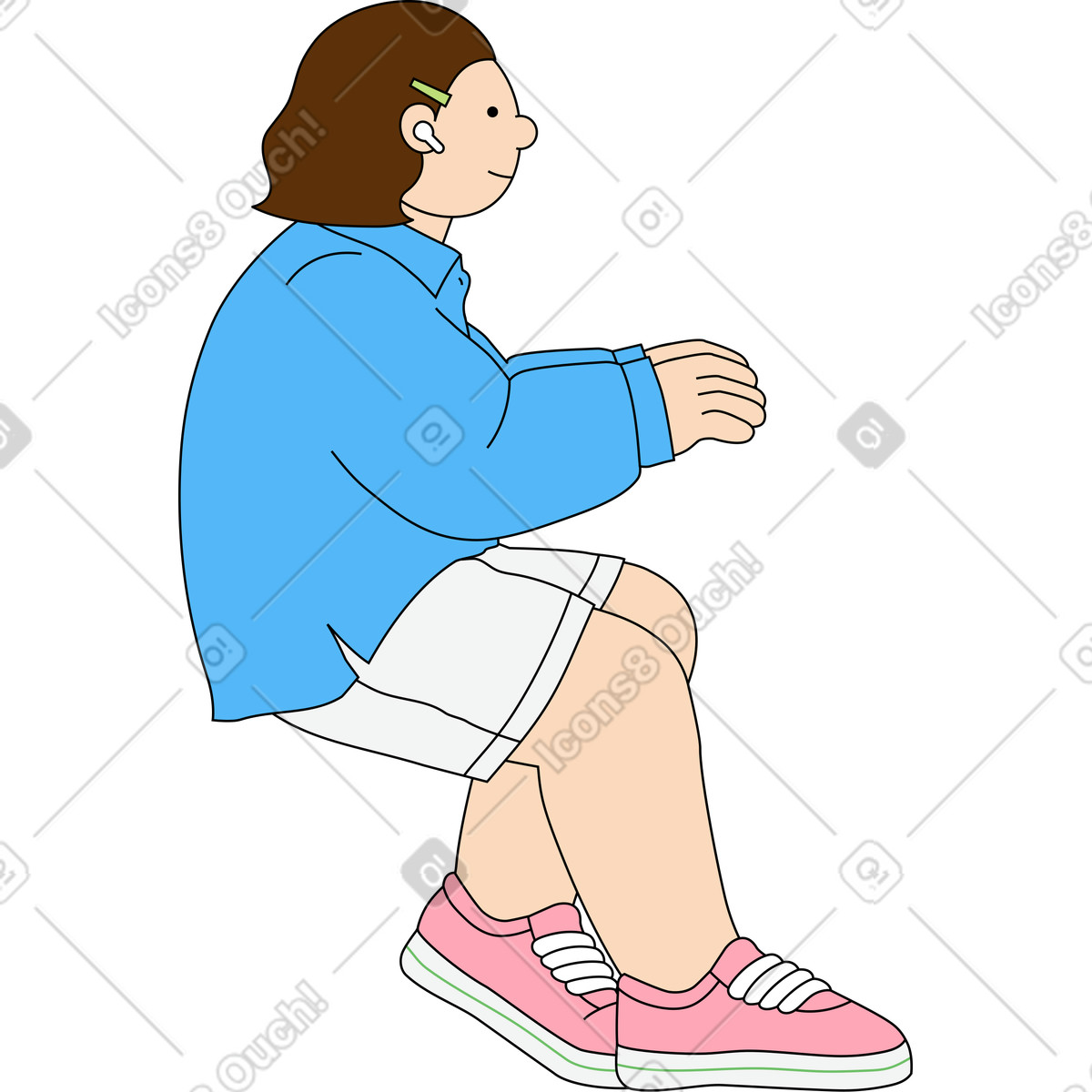 Frau sitzt seitenansicht-Illustration im Kindy-Stil als Download in PNG, SVG