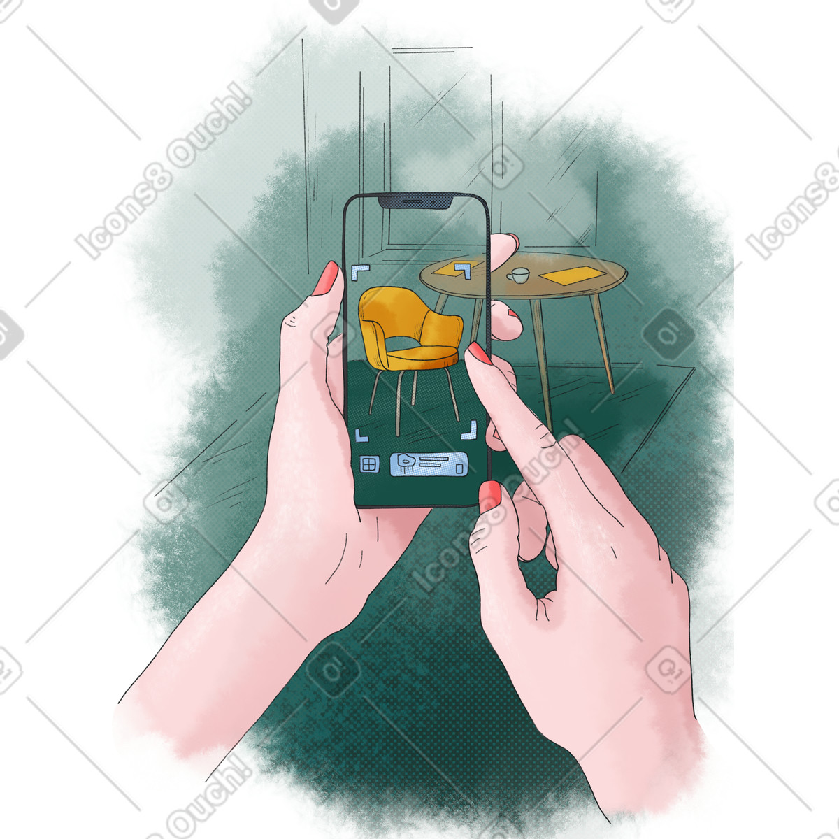 Ilustração de Colocação móveis ar no telefone em estilo Moments para baixar em PNG, SVG