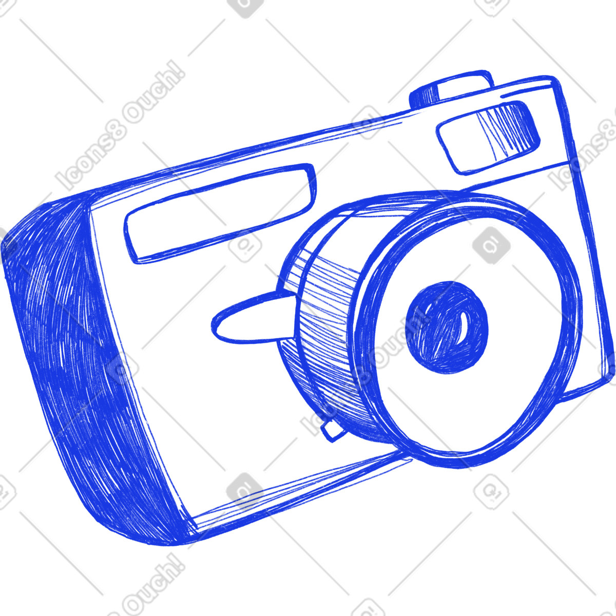 Blue camera sketch illustration in Biro style download in PNG, SVG