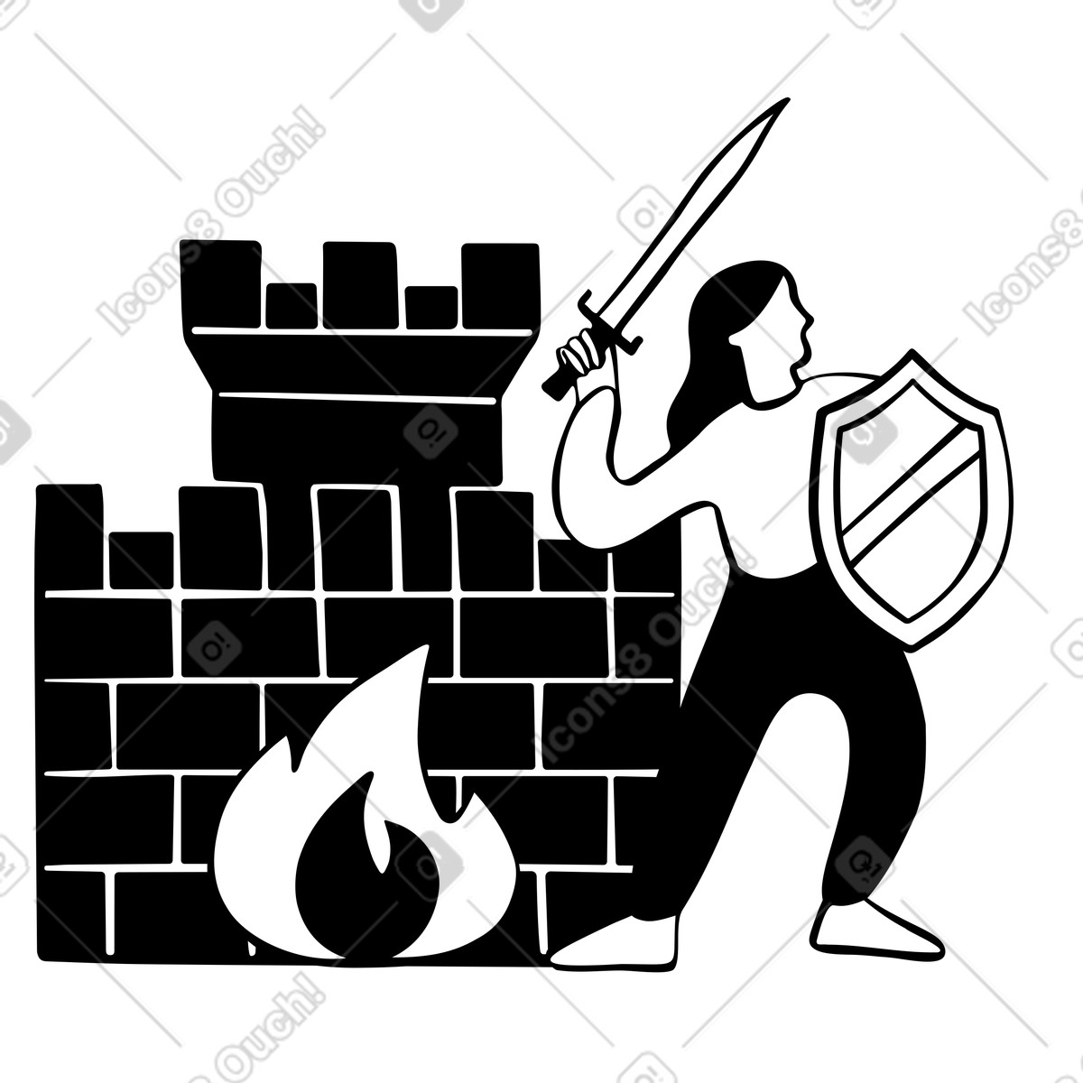 Spadaccina e firewall come difensore del computer illustrazione in stile Journal scarica in PNG, SVG