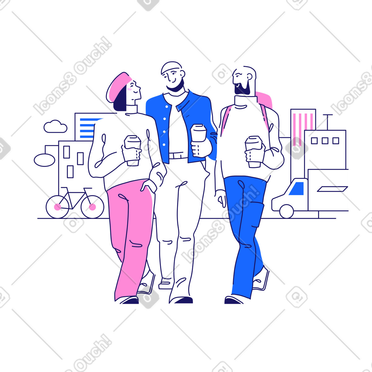 Ilustração de Três colegas trabalho em uma pausa para o café no estilo Matey baixar PNG, SVG