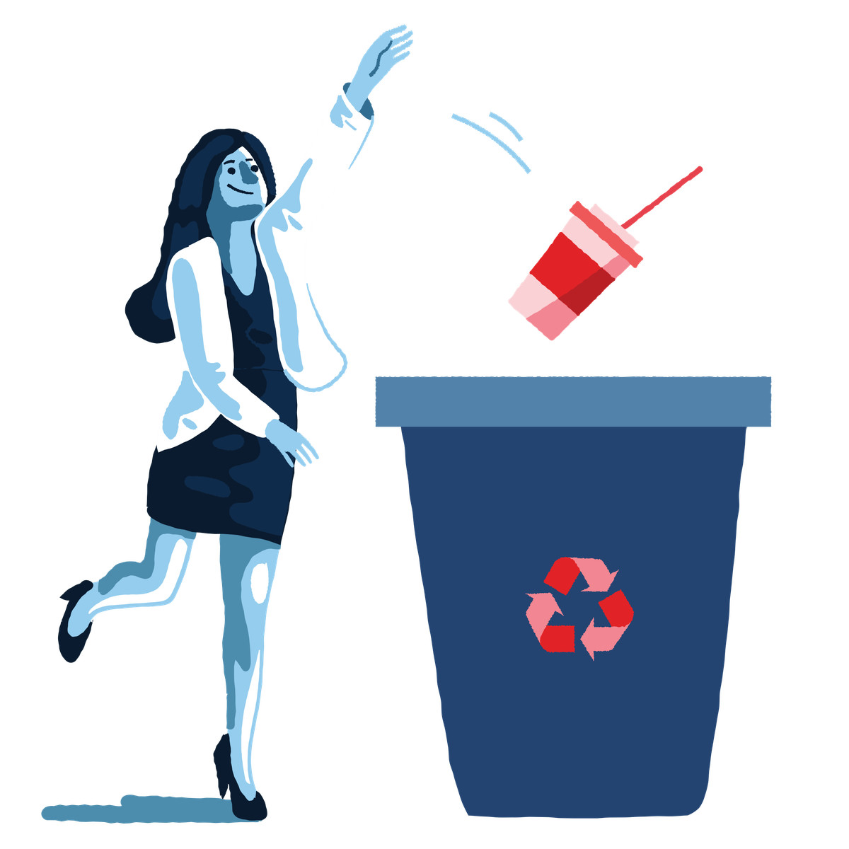Ilustração de Woman throwing trash into a recycling bin em no estilo Cherry para baixar em PNG, SVG