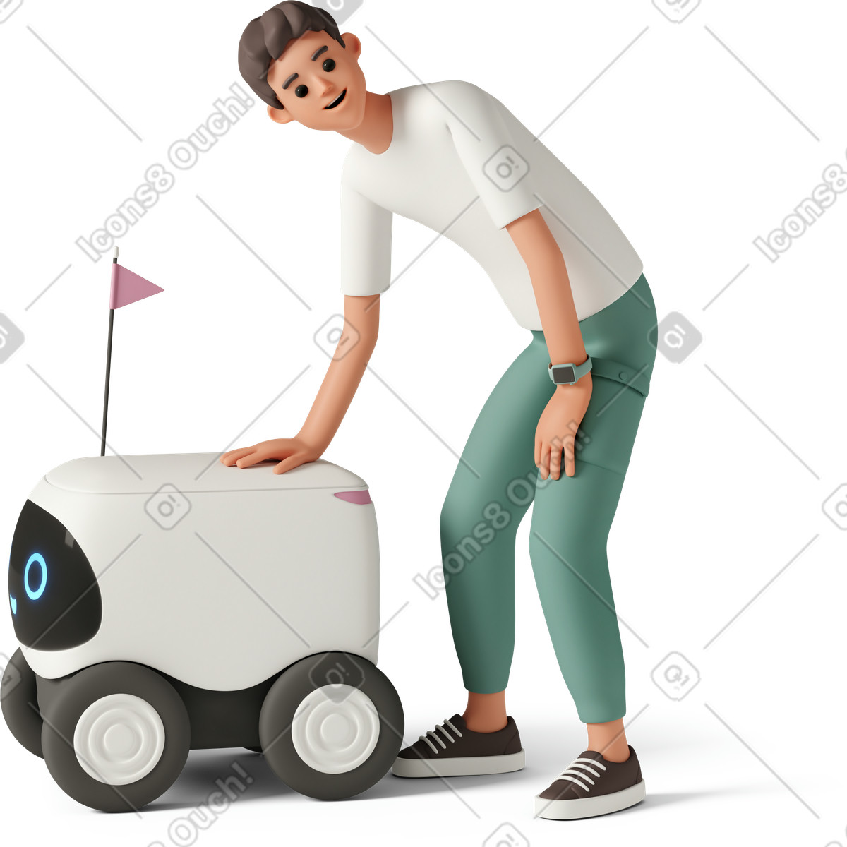 3D Casual life 스타일의 Boy with delivery robot 일러스트레이션 PNG, SVG 다운로드