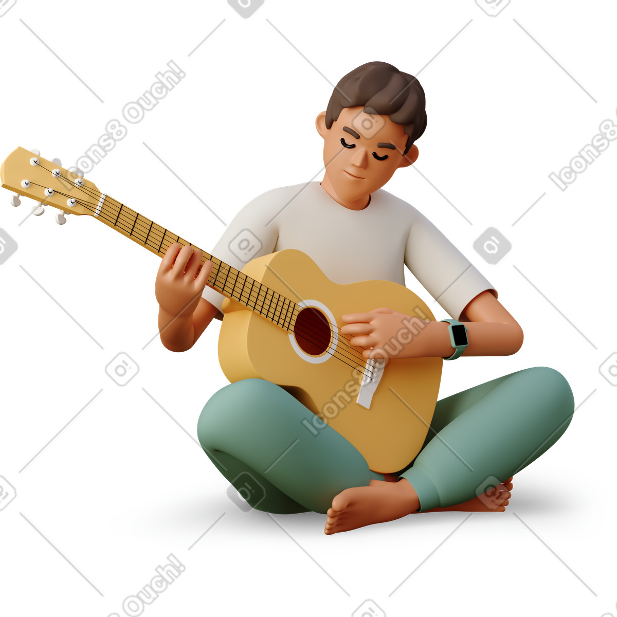 Man plays guitar illustration vector clipart graphics featuring musical elements