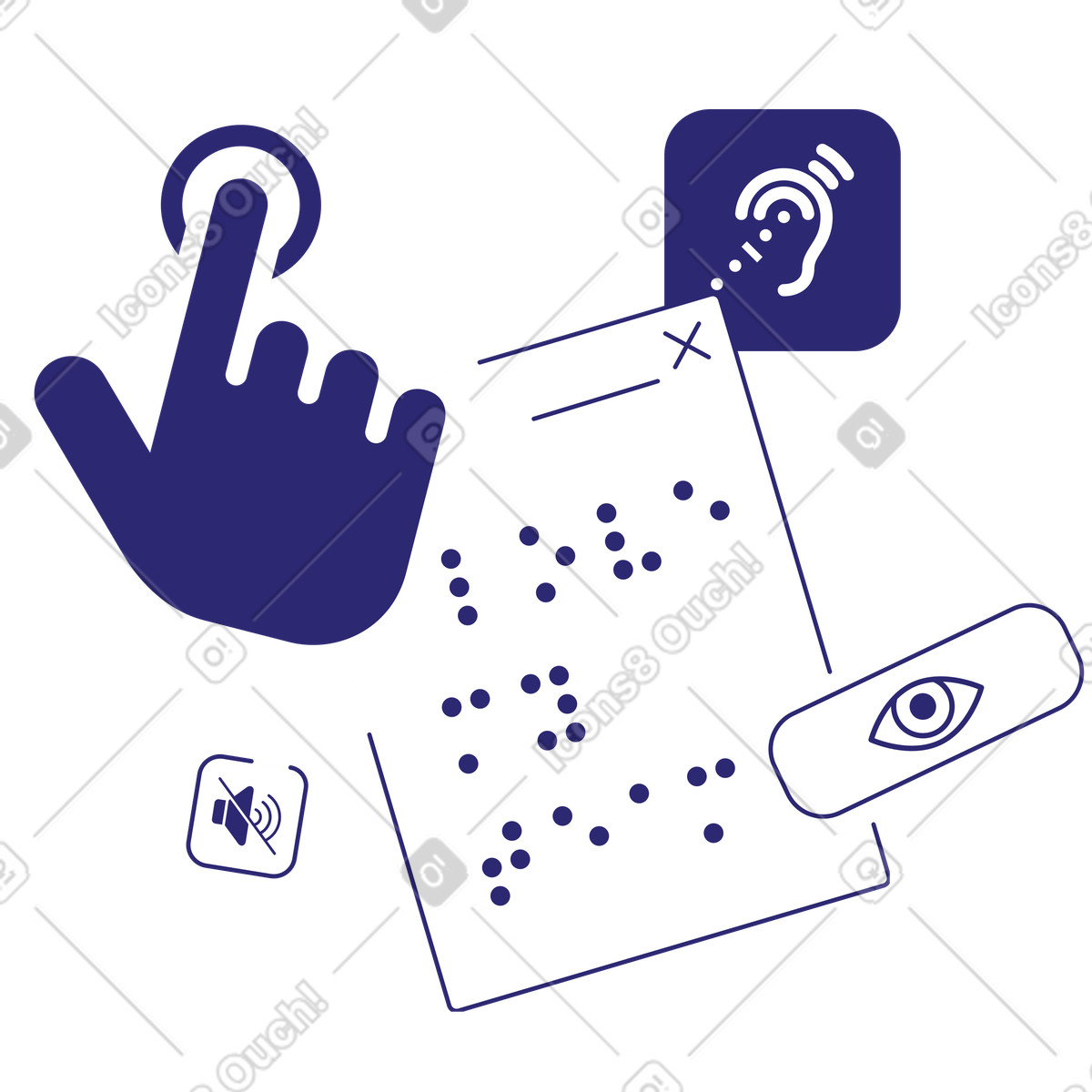 Ilustração de Acessibilidade na web: deficiência visual e auditiva em PNG e SVG