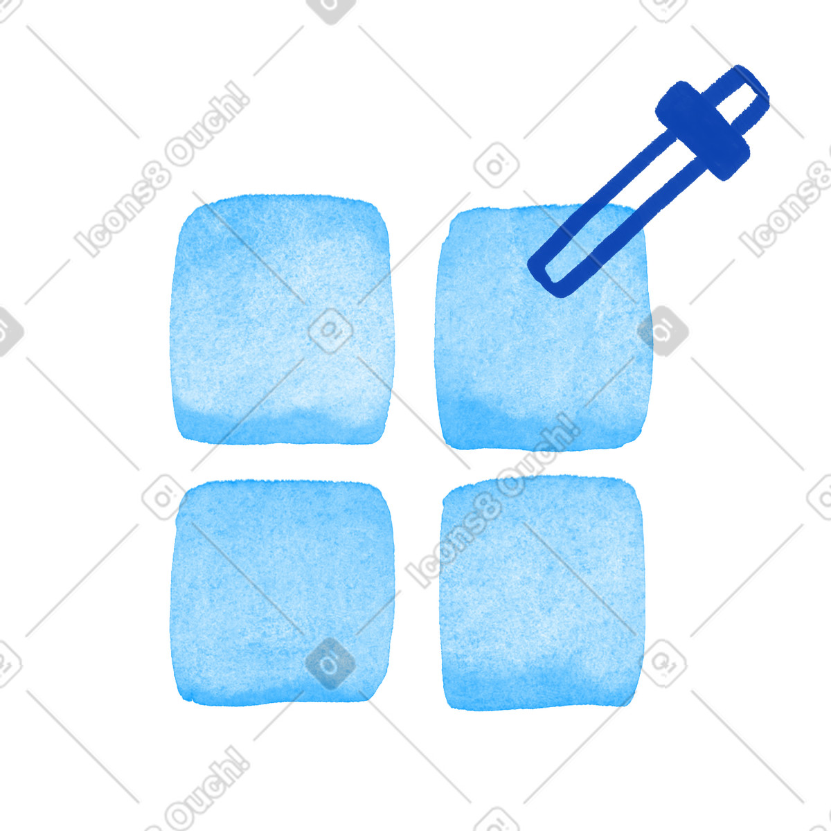 Eyedropper tool selecting color from four square swatch palette illustration in Tint style download in PNG, SVG