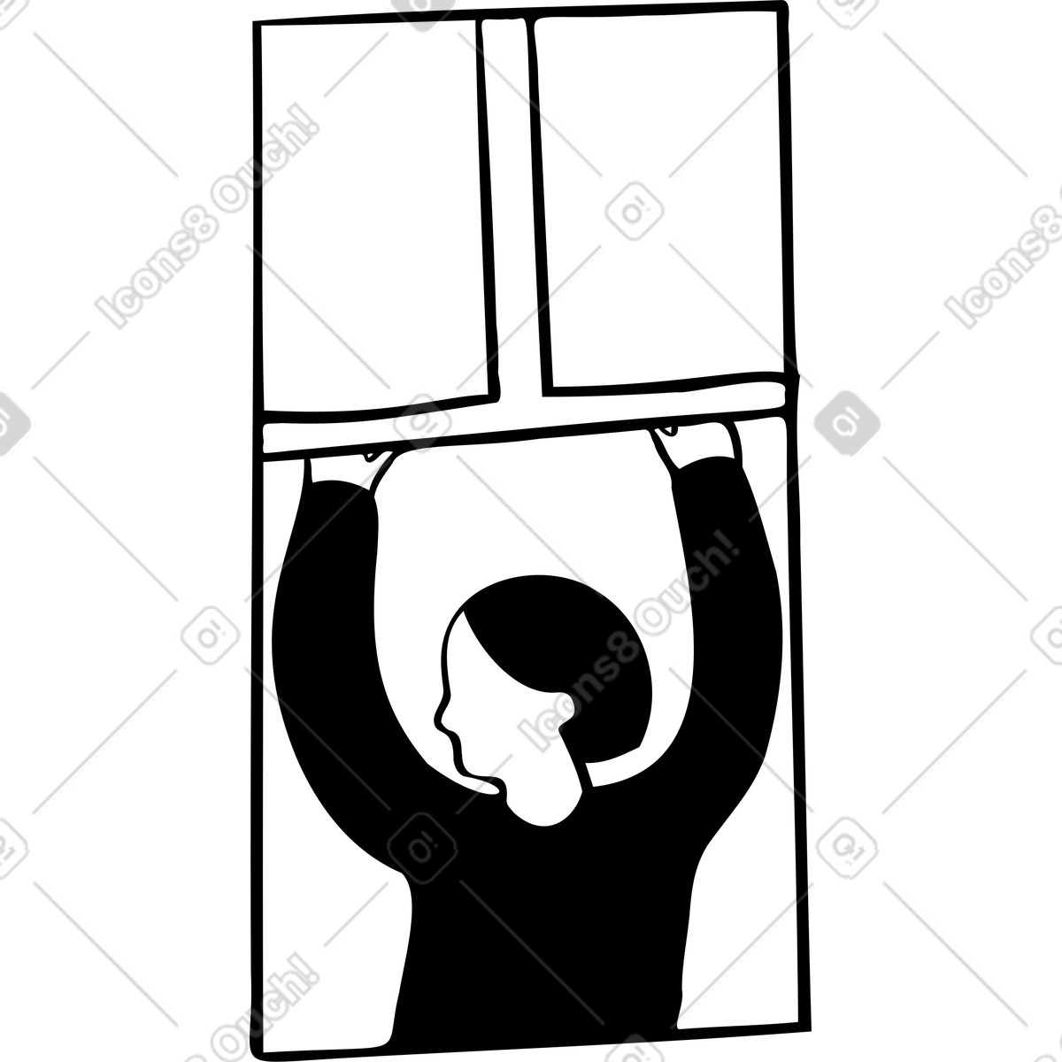 Person opening window illustration in Journal style download in PNG, SVG