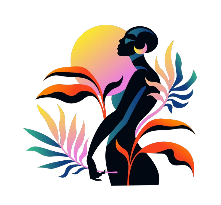 A silhouette of a woman with colorful foliage - Amani style illustration