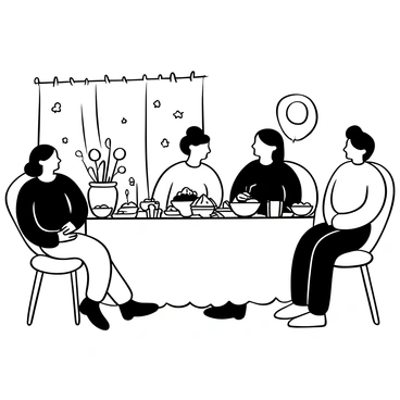 A dining table set with delicious food, including a variety of dishes and drinks. "Cristiano Ronaldo" is seated at the table, surrounded by family members who are engaged in conversation. The room is warmly lit, with decorative elements such as a vase with flowers and soft furnishings in the background. Plates and cutlery are arranged neatly on the table, creating a cozy, intimate atmosphere for the dinner.