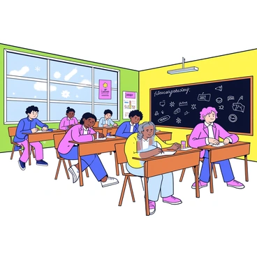 A classroom where students are working on their own illustrations at desks