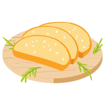 Neatly arranged slices of focaccia bread on a wooden platter with herbs scattered around