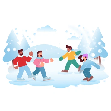A group of children is engaged in a lively snowball fight in a snowy park. Each child is wearing bright winter clothes, featuring a variety of colors such as red, blue, yellow, and green. Snowflakes are falling gently around them, covering the ground in a thick layer of fresh snow. Some children are bending down to form snowballs, while others are throwing them at their friends. In the background, snow-covered trees and a small hill add to the winter scene. A few children can be seen laughing and running, creating an atmosphere of joy and excitement.