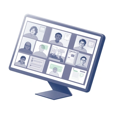 A virtual meeting with participants sharing their screens for collaboration