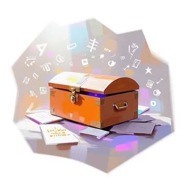 A wooden box with intricate carvings rests at the center of the image. The box is slightly ajar, revealing a hint of mysterious contents inside. Surrounding the box are several cryptic symbols and codes, etched onto the surface beneath it and floating in the air, as if they are part of an unfolding mystery. An ethereal glow emanates from the box, adding to its aura of secrecy, while casting soft shadows on the ground around it. The overall atmosphere is filled with an air of intrigue and curiosity.