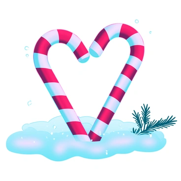 Two candy canes forming a heart shape against a snowy background