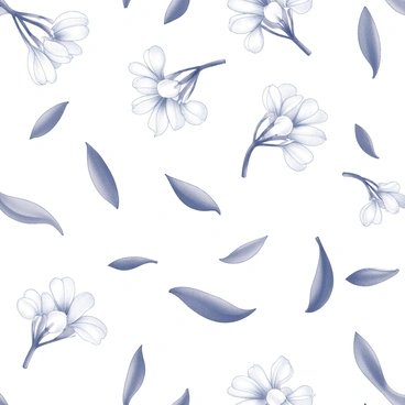 A seamless repeating pattern featuring freesia flowers and their leaves. The freesia flowers are depicted with their distinct tubular shape and delicate petals, each flower arranged in clusters. The leaves are elongated and slender, creating a contrast with the rounded blooms. The design showcases multiple orientations of the flowers and leaves, interspersed in a harmonious layout that draws the eye across the surface. The overall composition maintains a balanced and rhythmic flow, allowing the viewer to appreciate the intricate details of each element.