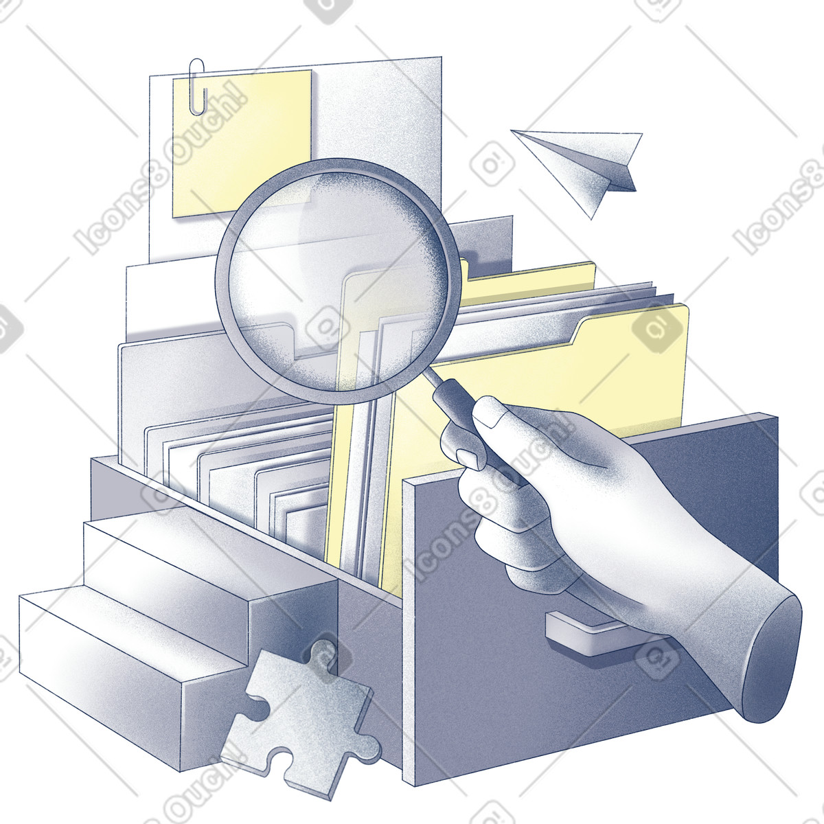 Searching for documents in folders illustration in PNG, SVG