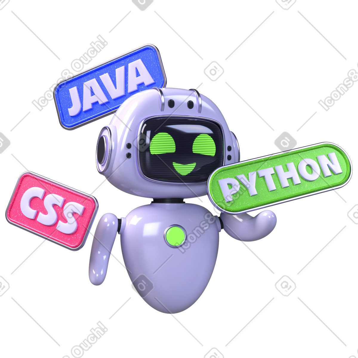 AI assistant with programming language labels, Automated programming and tech workflow illustration in PNG, SVG
