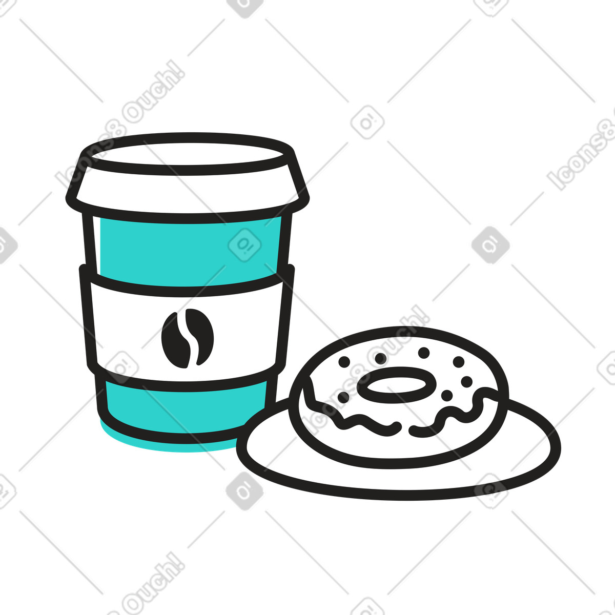 Ilustração de Pausa para café com xícara e donut em no estilo Little baixar em PNG, SVG
