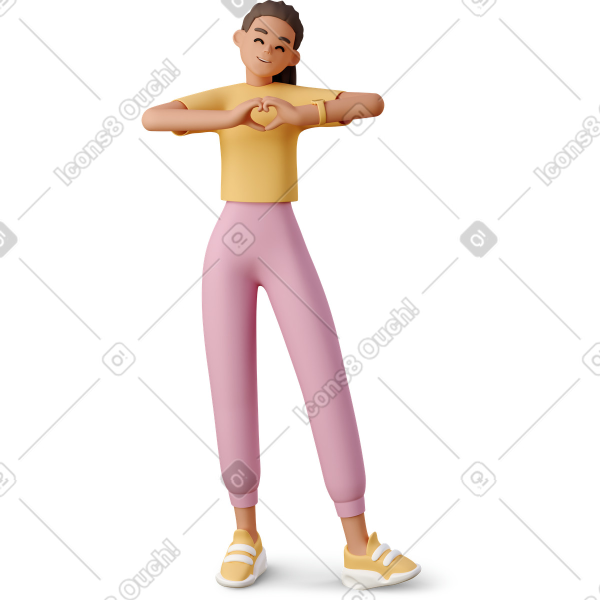 Illustration Girl showing heart with hands dans le style 3D Casual life à télécharger aux formats PNG, SVG