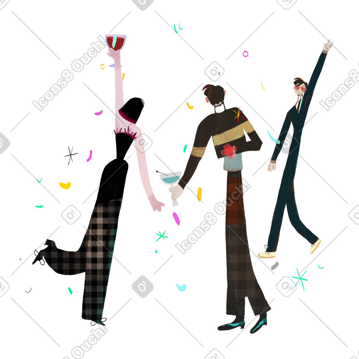 Ilustración Grupo de personas en fiesta celebración. estilo Fabulous a descargar PNG y SVG