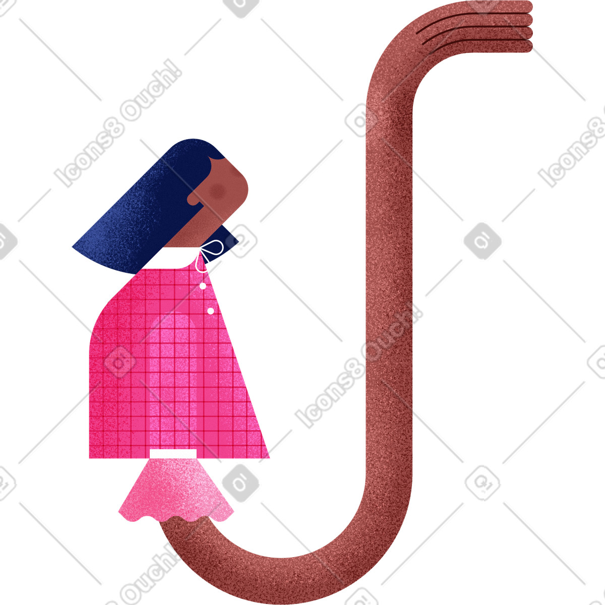 Girl in pink shirt and blue hair-Illustration im Willowy-Stil als Download PNG, SVG