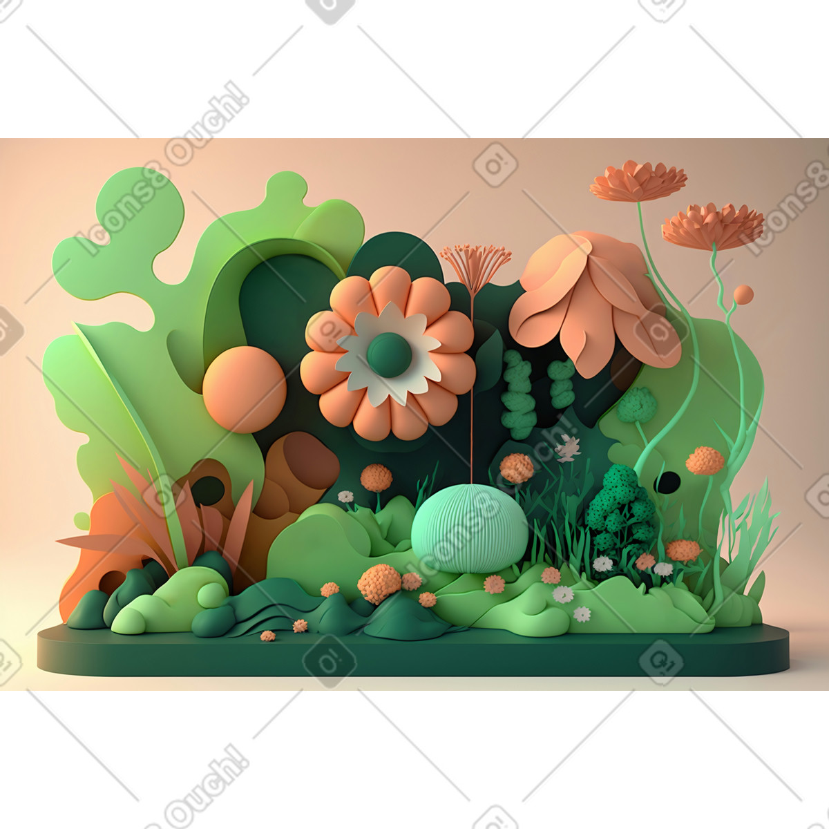 Ilustración Composición de flores abstractas 3d en estilo Experimental a descargar en PNG y SVG