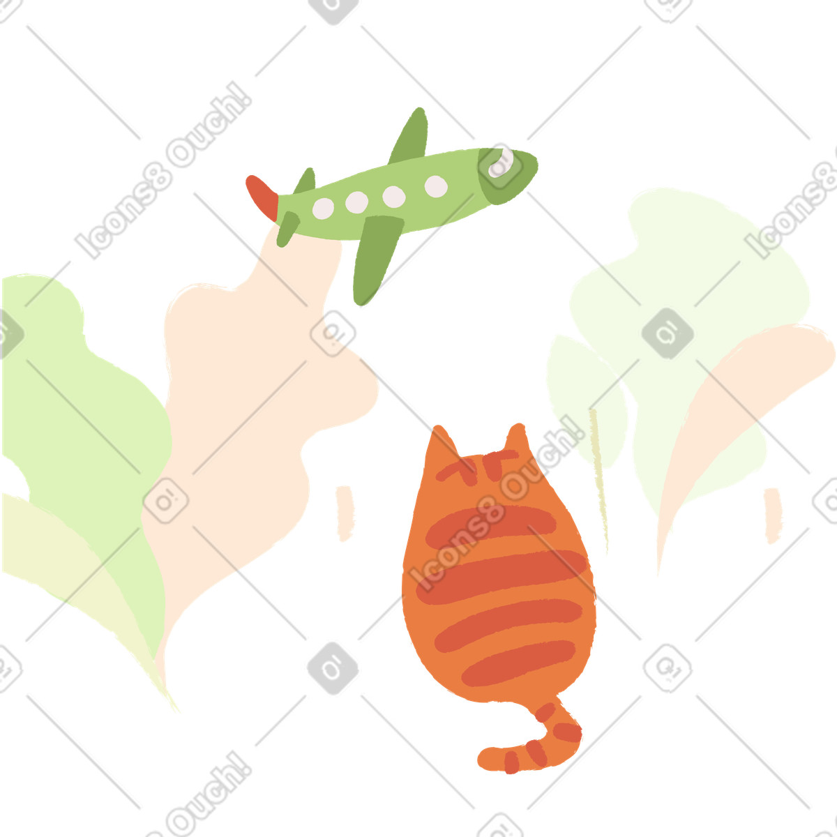Ilustración Gato mirando el avión en estilo Ginger Cat a descargar en PNG y SVG