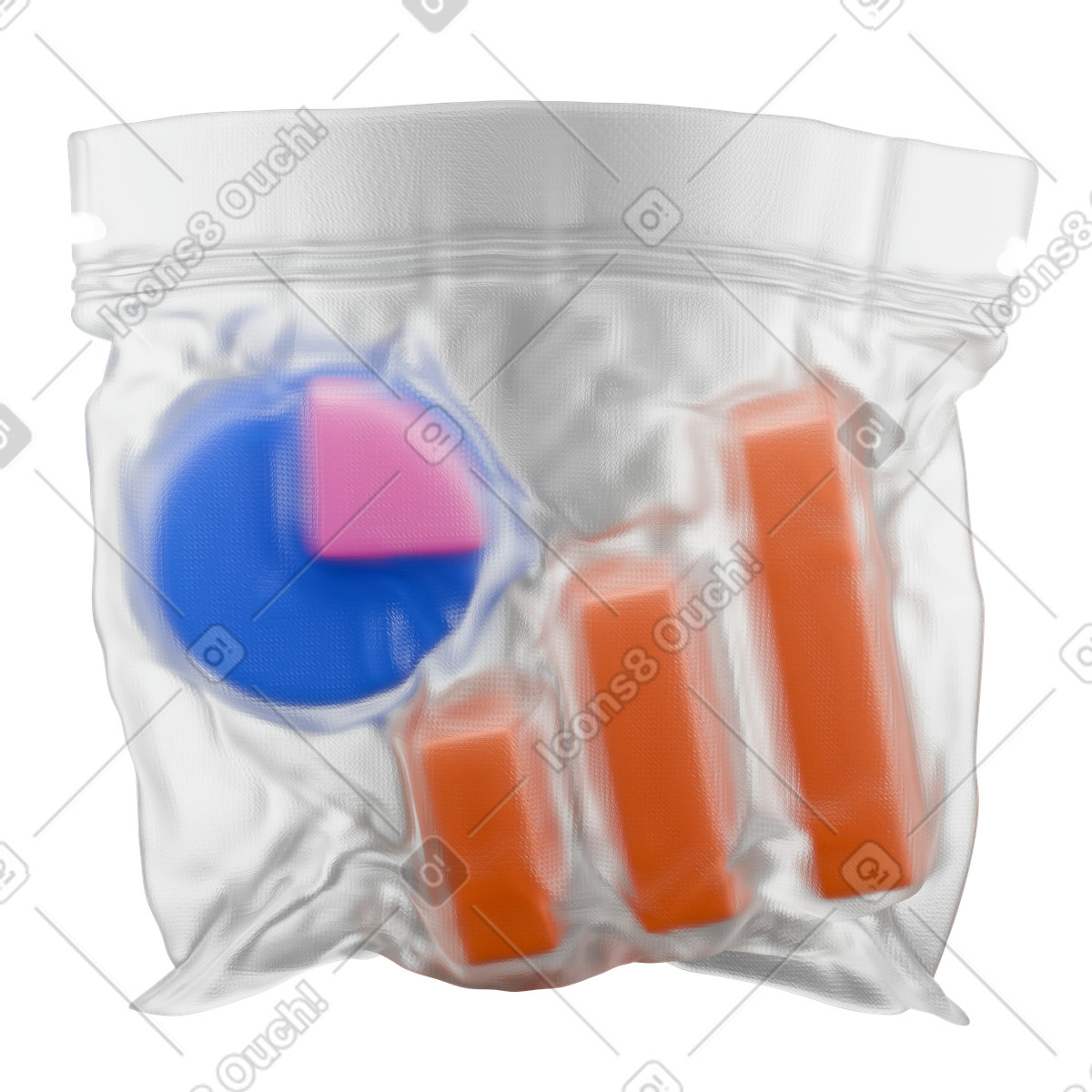 Colorful graphs in sealed bag, Secure analytics and data protection illustration in PNG, SVG