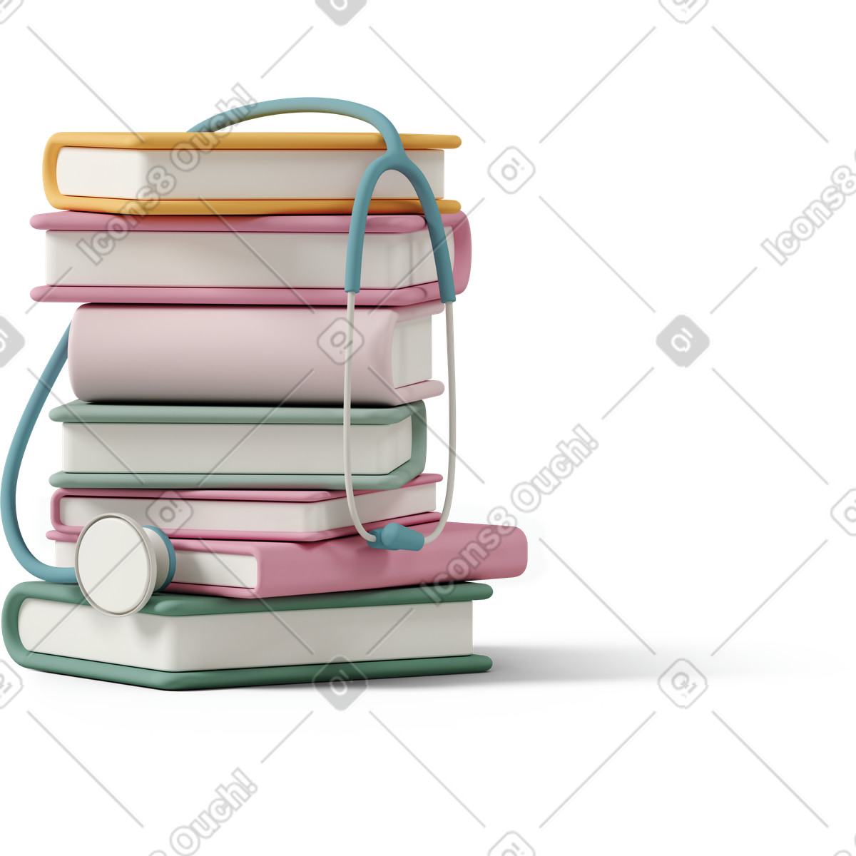 3D Casual life 스타일의 Books and stethoscope 일러스트레이션 PNG, SVG 다운로드