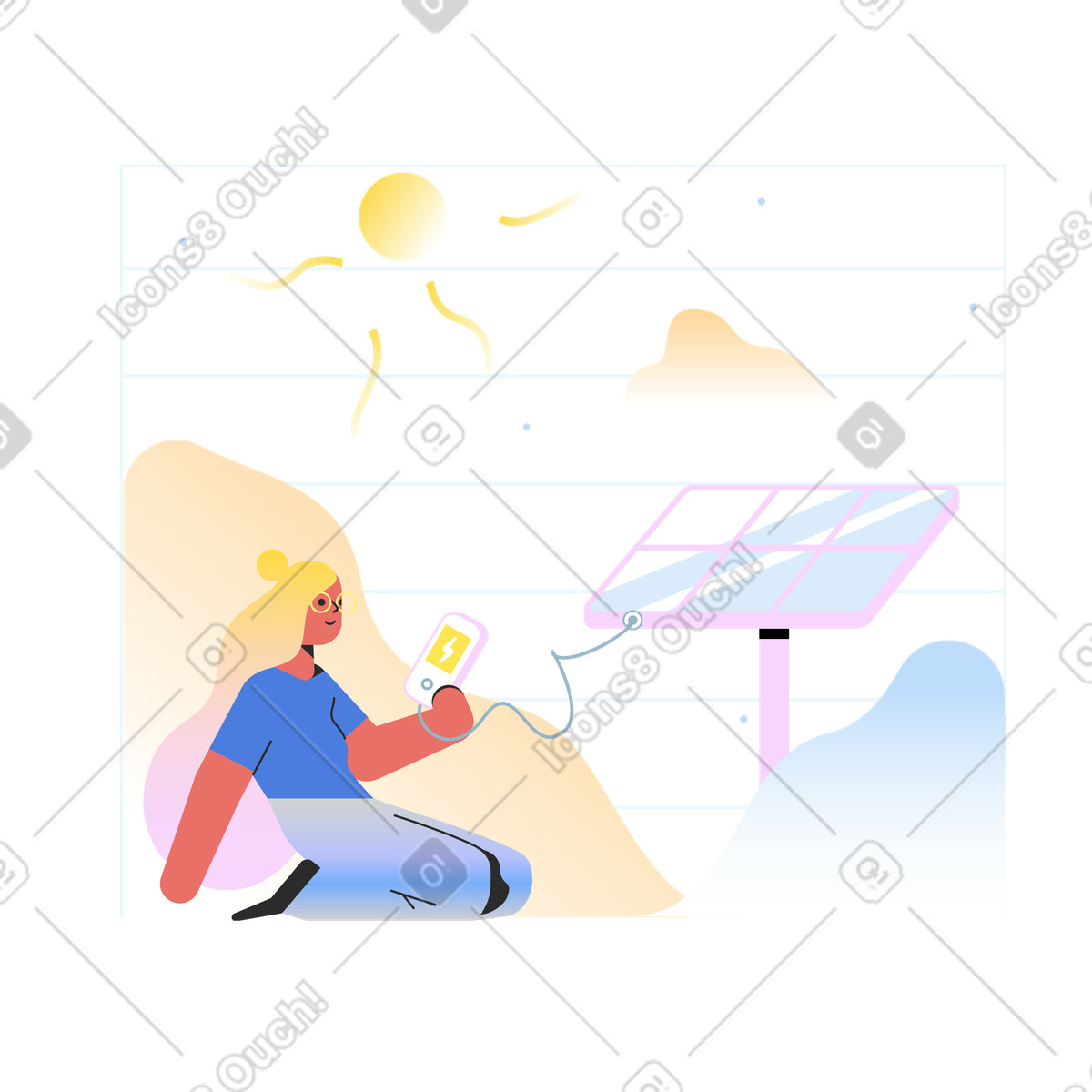 Solar panels for energy illustration in Marginalia style download in PNG, SVG