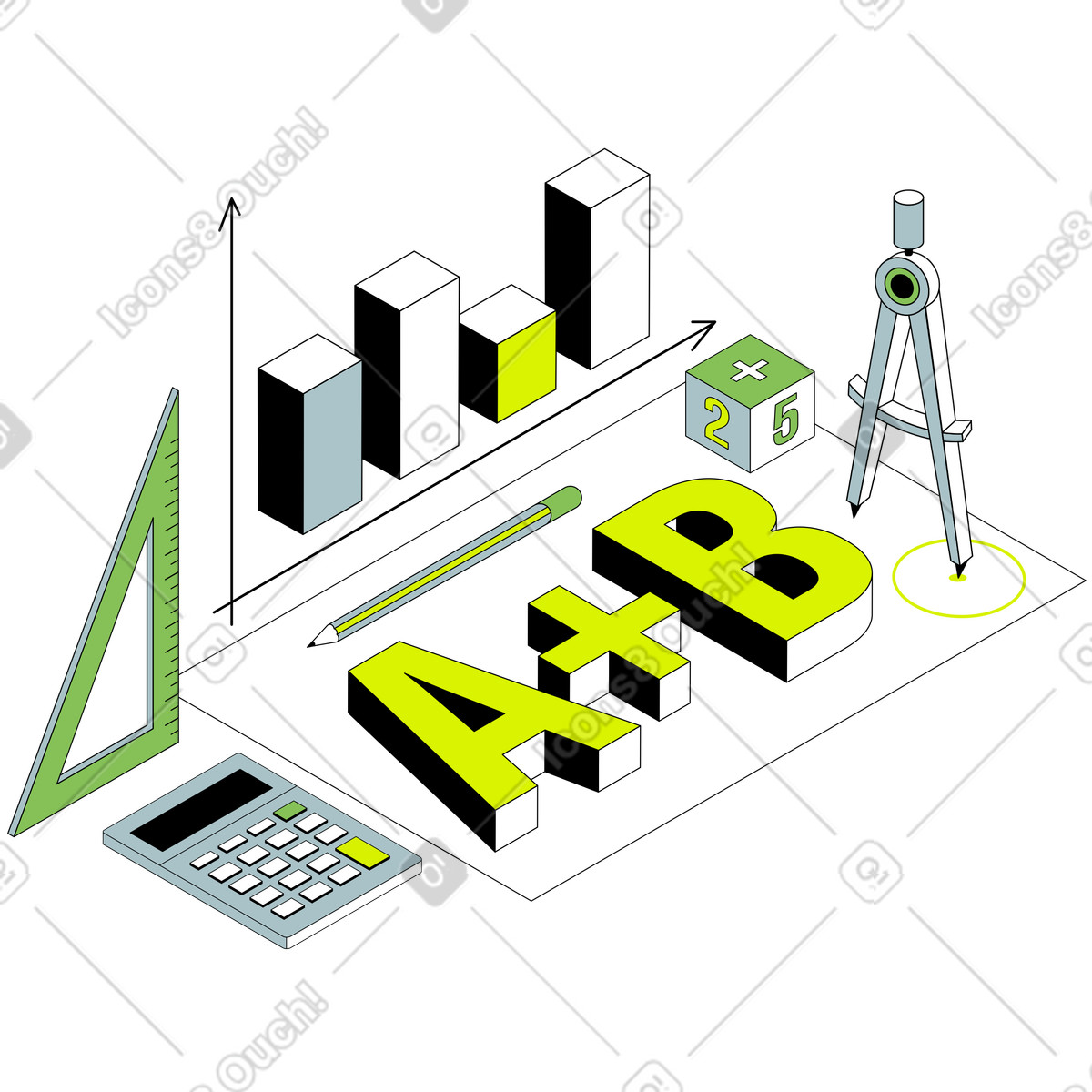 Ilustração de Letras a+b com calculógrafos e texto em cubo no estilo Isometric para baixar PNG, SVG