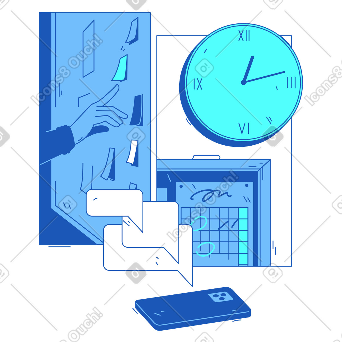 Time management, planning and text notifications illustration in Storyline style download in PNG, SVG