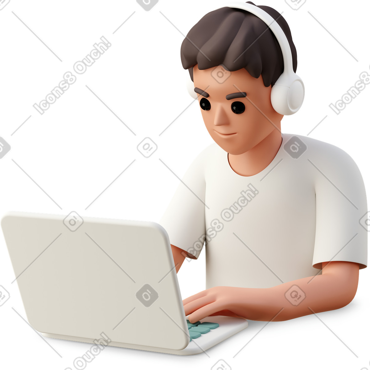 下载 3D Casual life 风格的 Young man sitting in front of laptop 插画，支持 PNG、SVG 格式