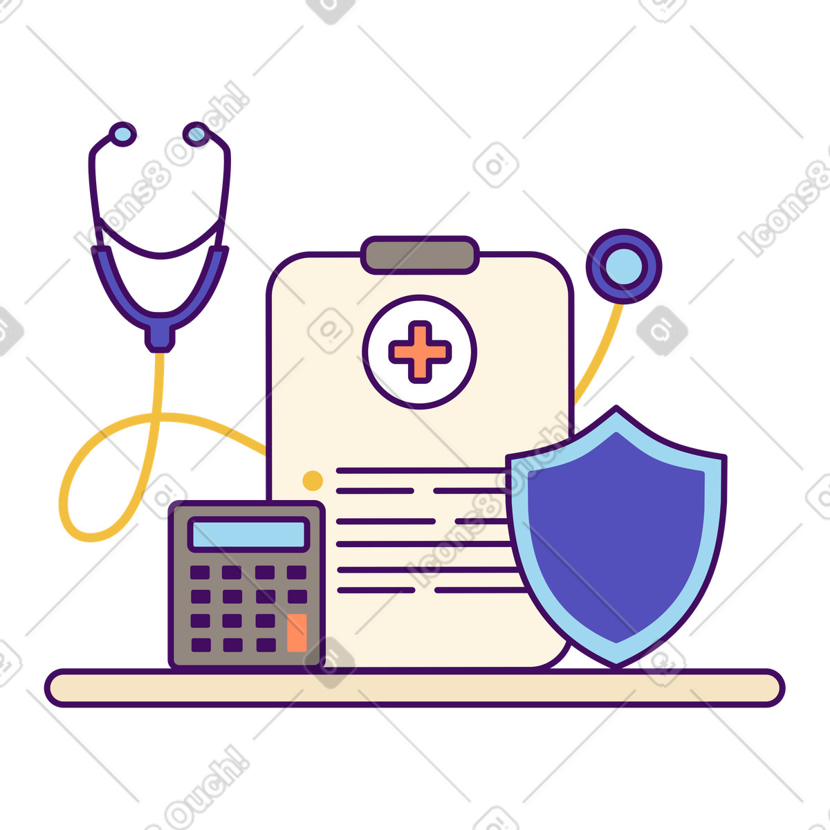 Medical insurance policy on clipboard illustration in Simplistic style download in PNG, SVG