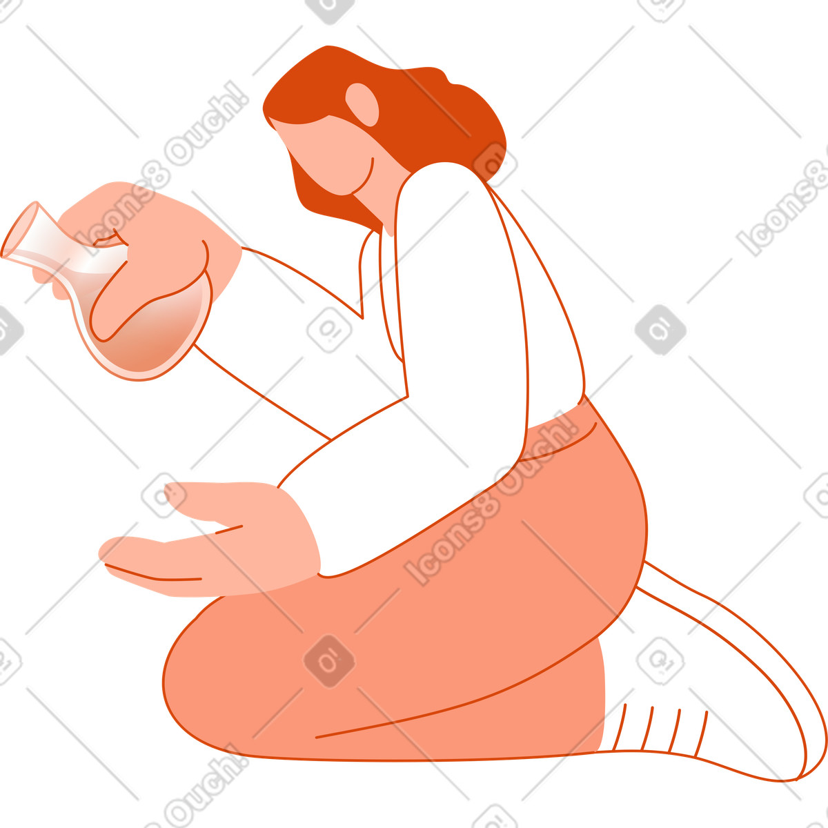 Ilustração de Mulher sentada joelhos com um frasco vidro na mão em no estilo Orange para baixar em PNG, SVG