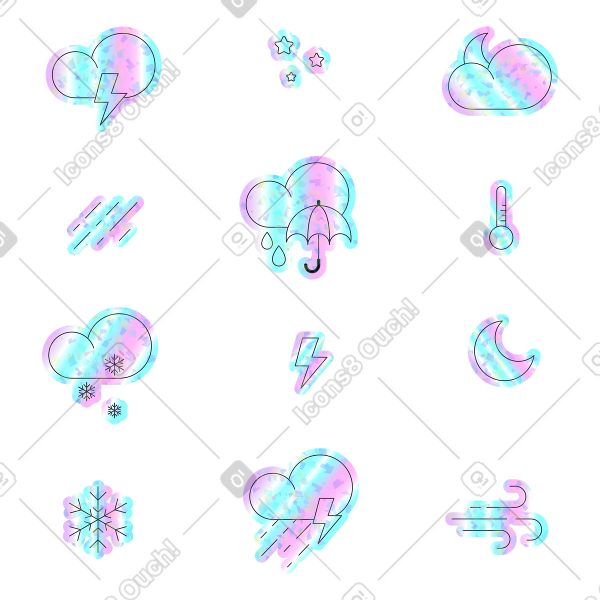 Holostickers スタイルの 天気ステッカーパック のイラストをPNG、SVG形式でダウンロード