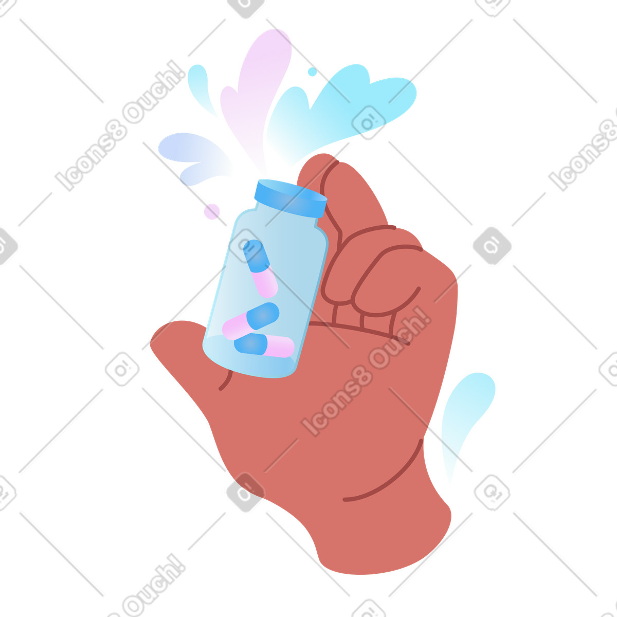 Hand holding a jar of vitamins for health illustration in Airy style download in PNG, SVG